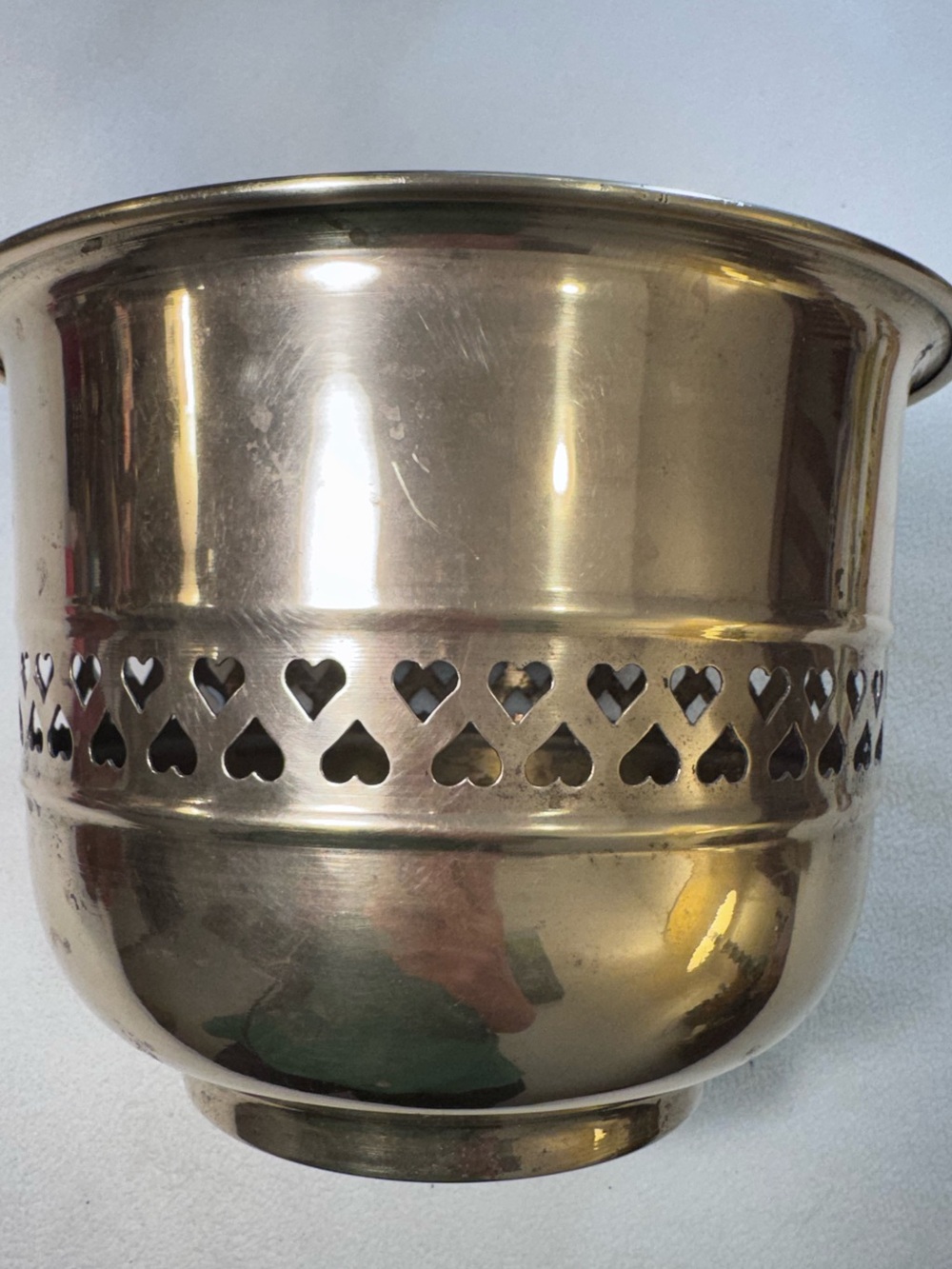 Vintage Solid Brass Planter with Heart Cutouts Boho Chic Indoor Cachepot